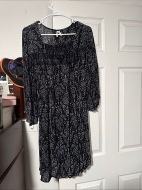 Mudd Black Dress with White Floral Medallion Print